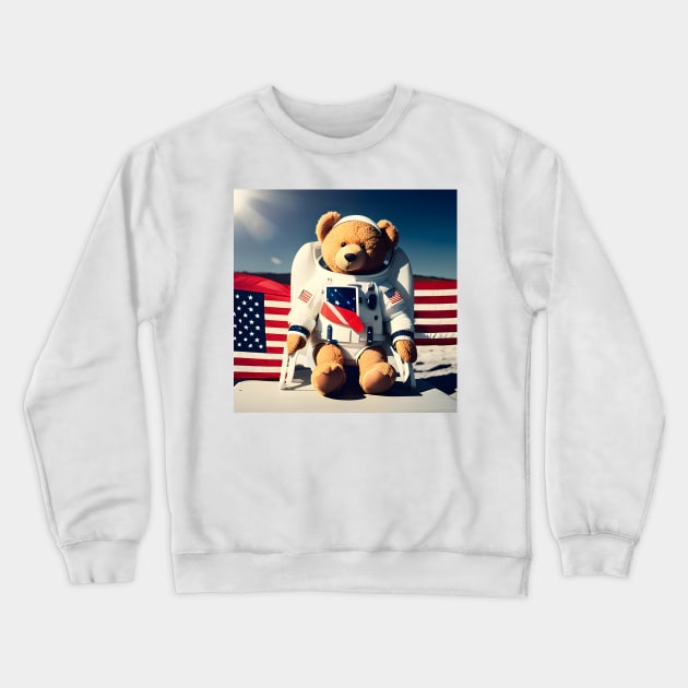 Teddy in a Space suit sitting on a deck chair on the Moon Crewneck Sweatshirt by Colin-Bentham